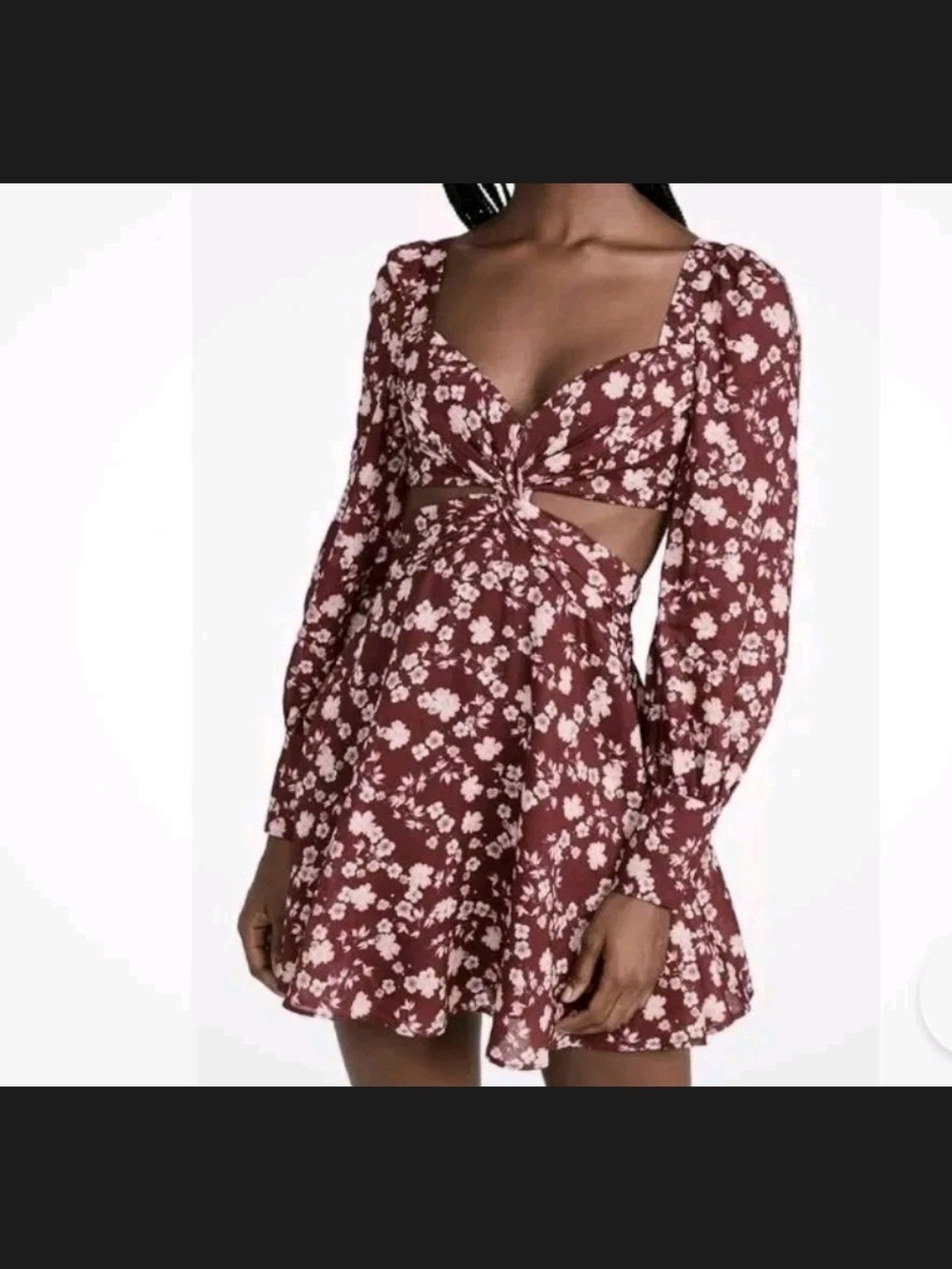 Bardot Burgundy Floral Twist Mini Dress